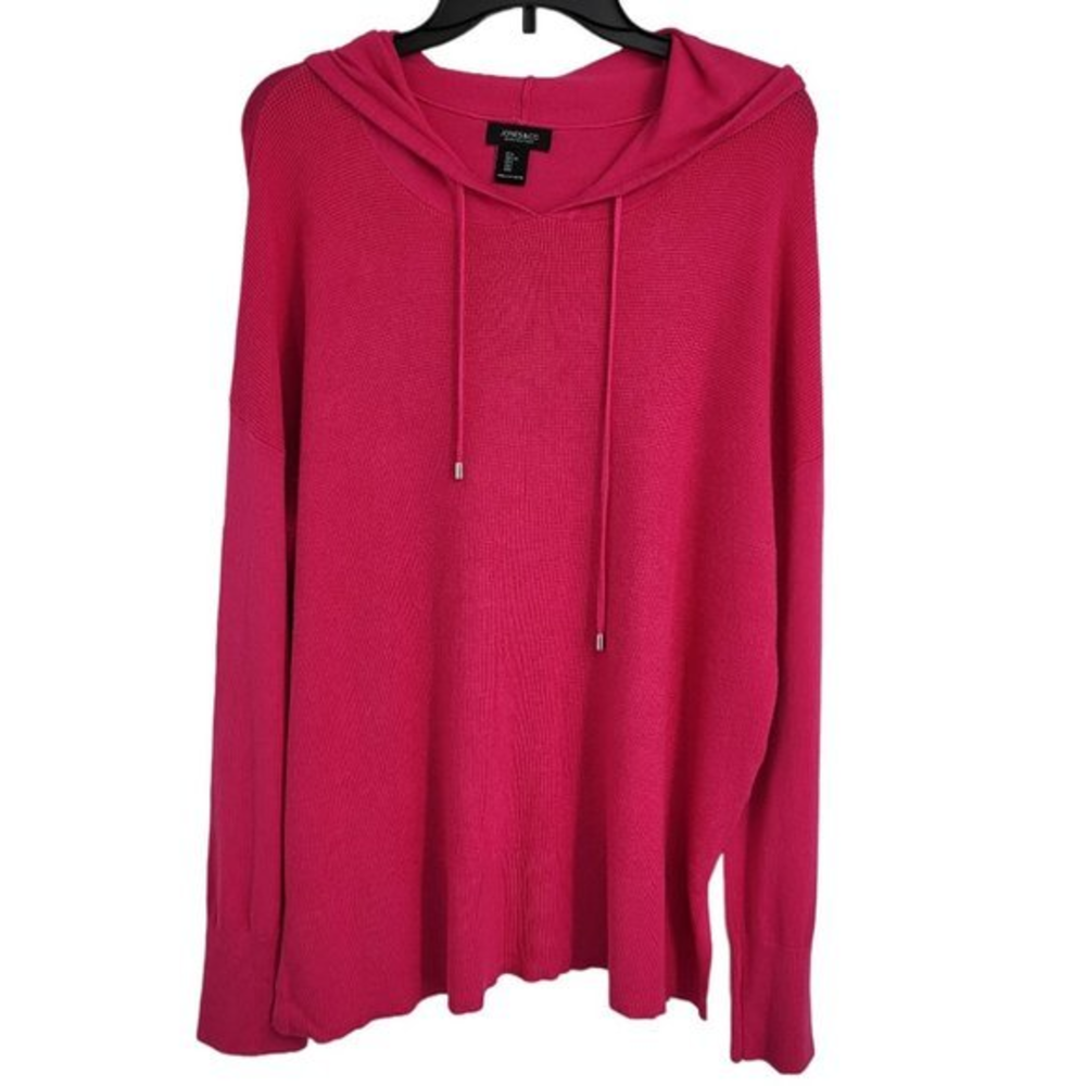 Jones New York V Nick Hooded Pink‎ Pullover Long Sleeve Sweater OverSized Large